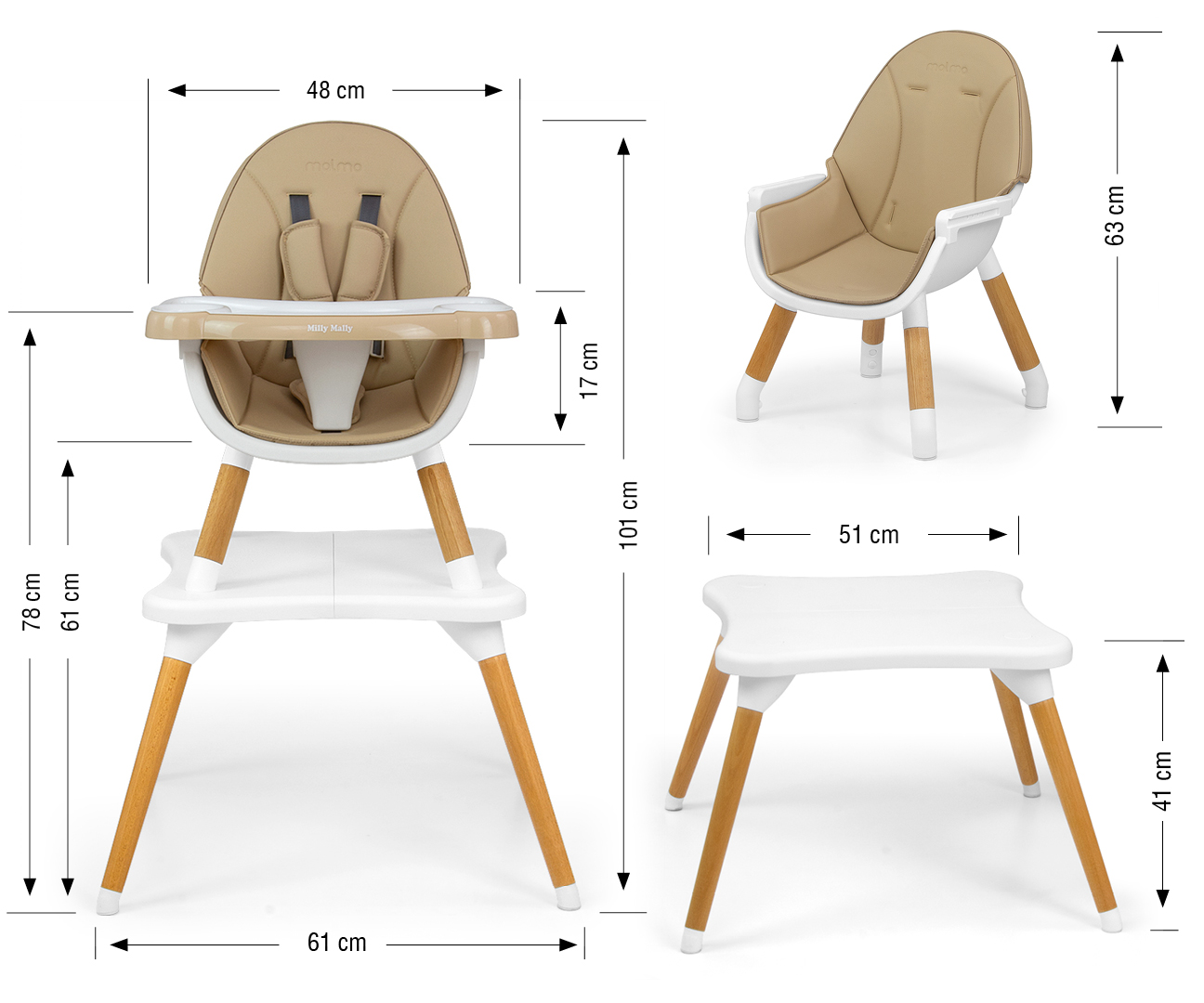 Milly Mally Krzesełko do karmienia 2w1 Malmo Beige — zdjęcie 4