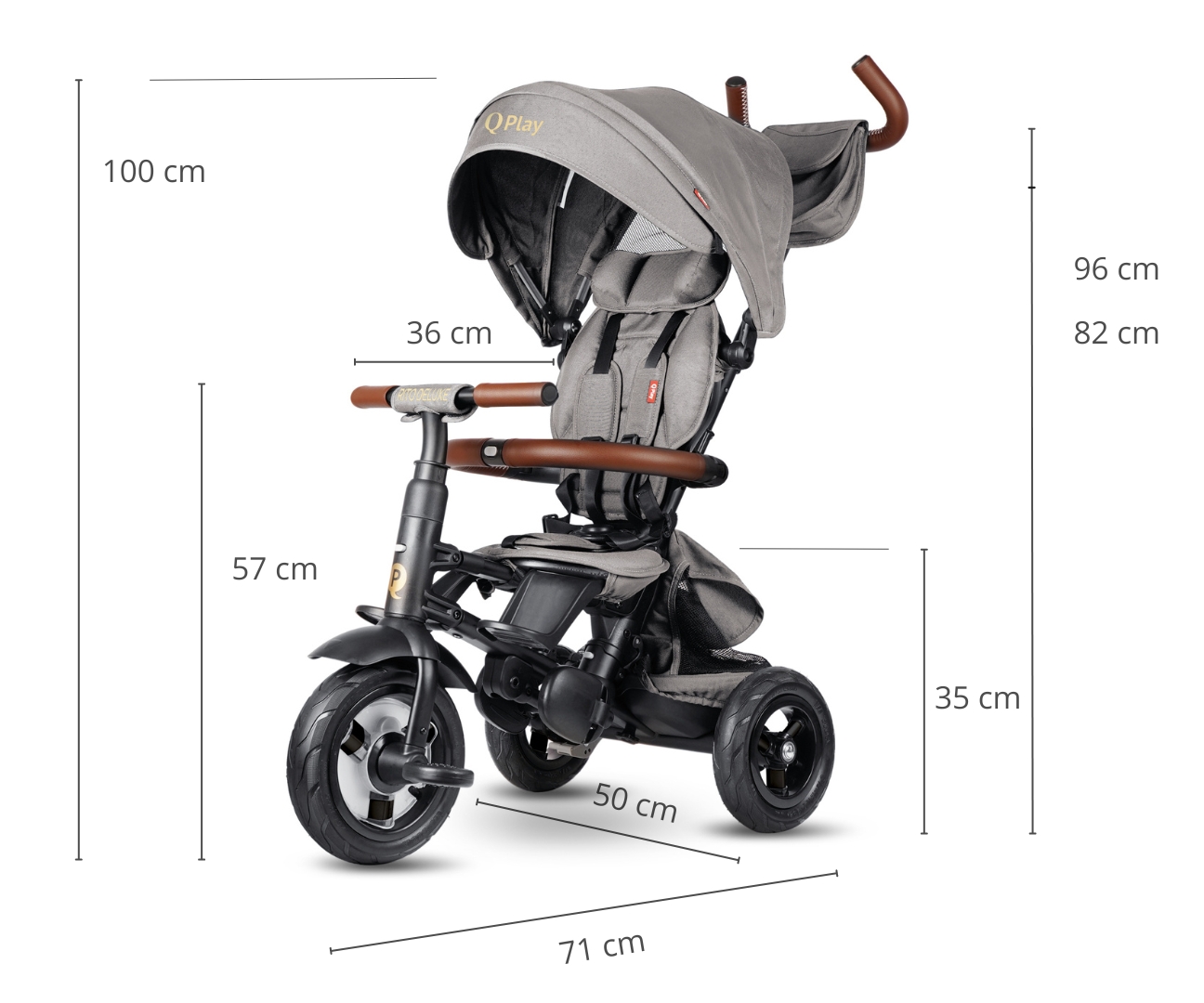 Qplay Rowerek Trójkołowy Rito Deluxe Rubber Grey — zdjęcie 13