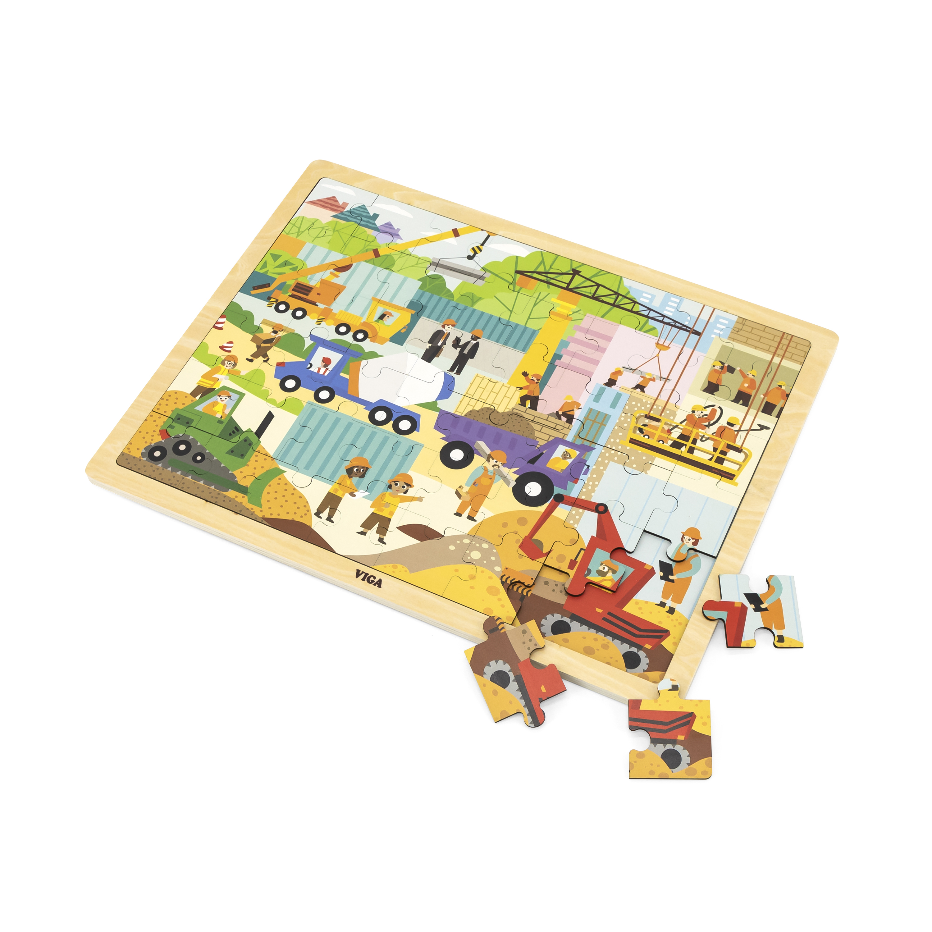 Viga 44585 Puzzle na podkładce 48 elementów - poznajemy maszyny budowlane — zdjęcie 2