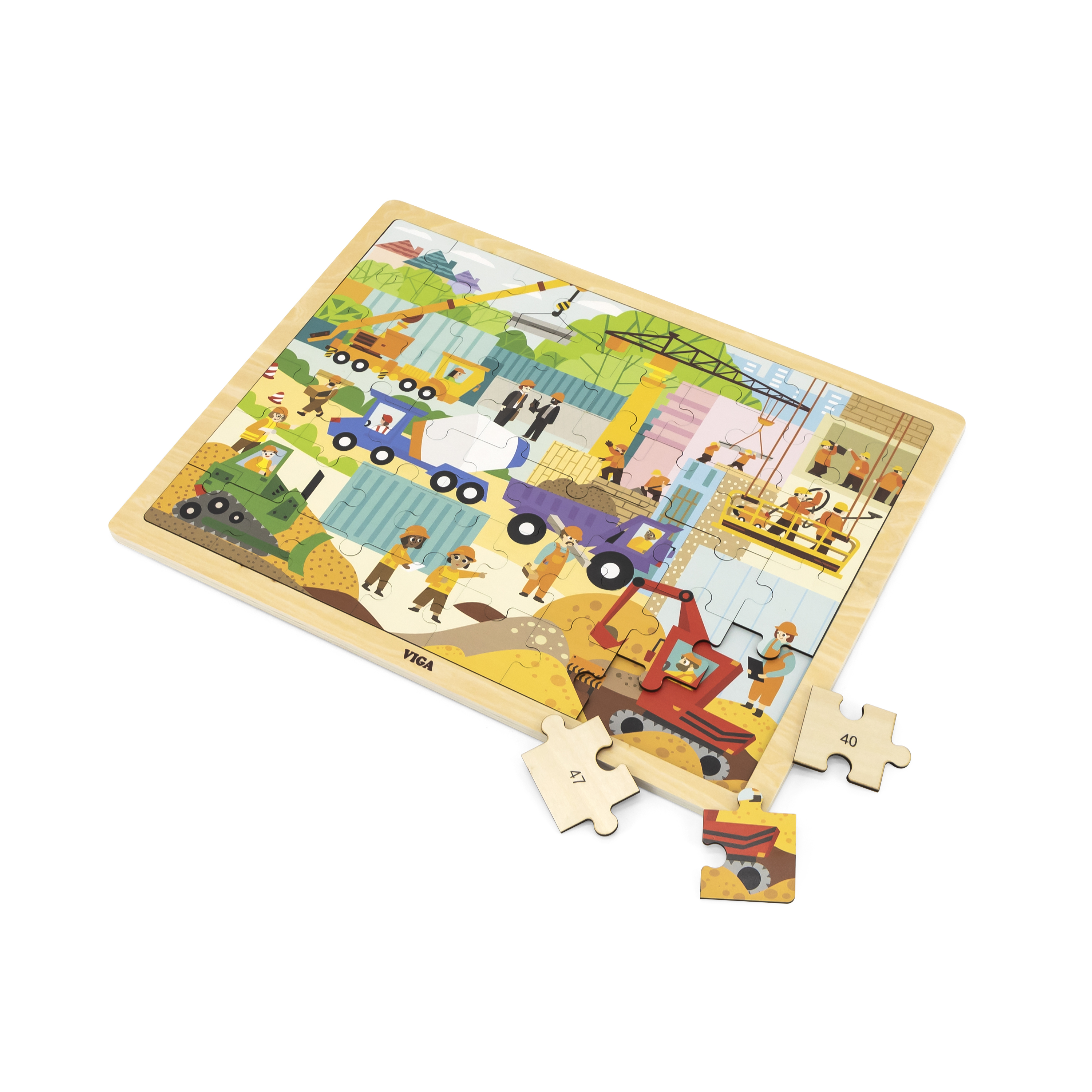 Viga 44585 Puzzle na podkładce 48 elementów - poznajemy maszyny budowlane — zdjęcie 3