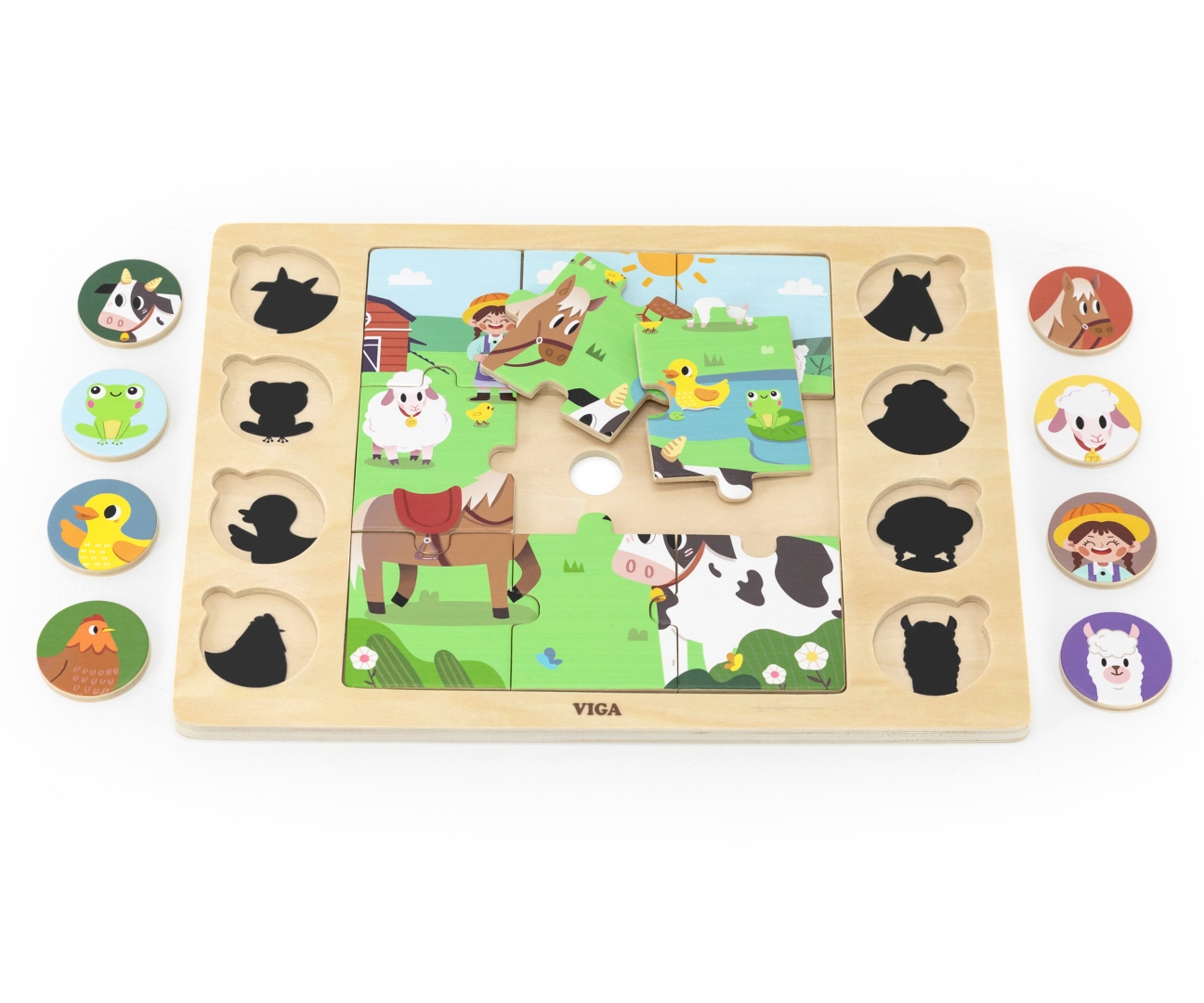 Viga 44741 Zestaw puzzli na podkładce - dopasuj cienie - farma — zdjęcie 3