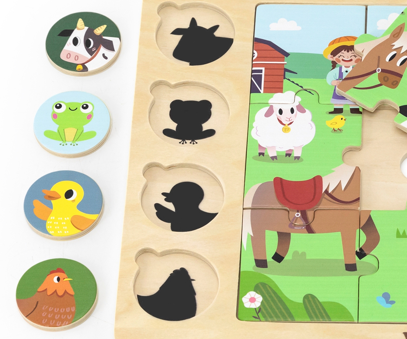 Viga 44741 Zestaw puzzli na podkładce - dopasuj cienie - farma — zdjęcie 4