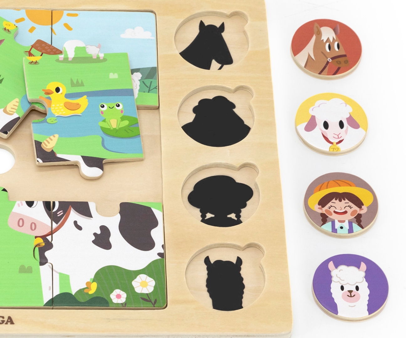 Viga 44741 Zestaw puzzli na podkładce - dopasuj cienie - farma — zdjęcie 5