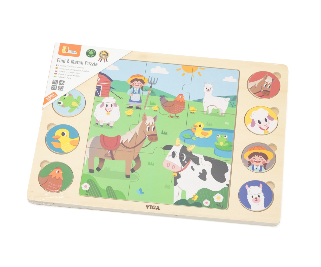 Viga 44741 Zestaw puzzli na podkładce - dopasuj cienie - farma — zdjęcie 7