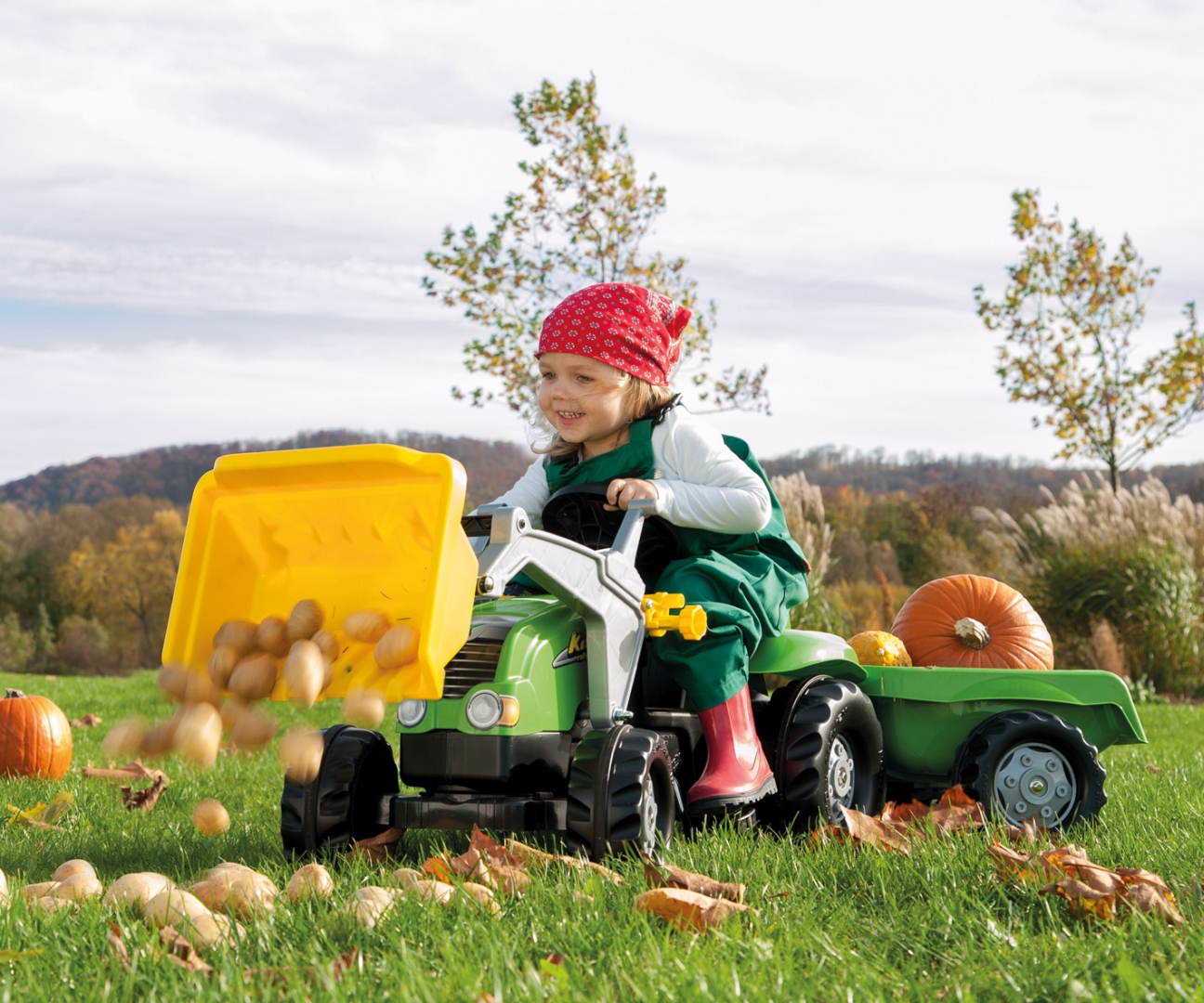 Rolly Toys 023134 Traktor Rolly Kid X z łyżka i przyczepa Zielony — zdjęcie 8