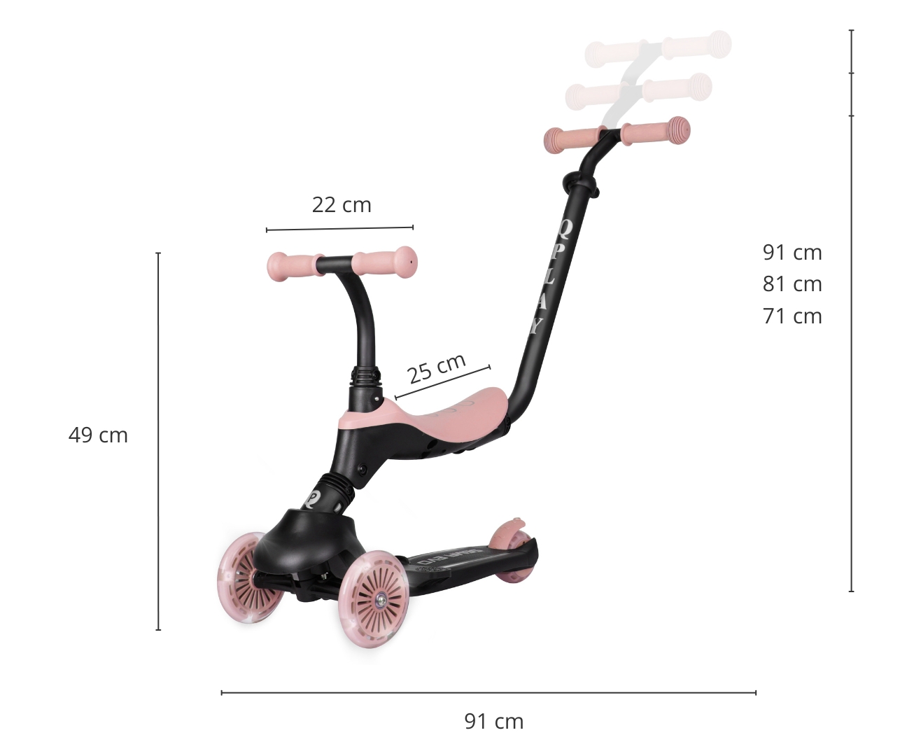 Qplay Hulajnoga Sema Evo 3w1 Coral Pink — zdjęcie 8