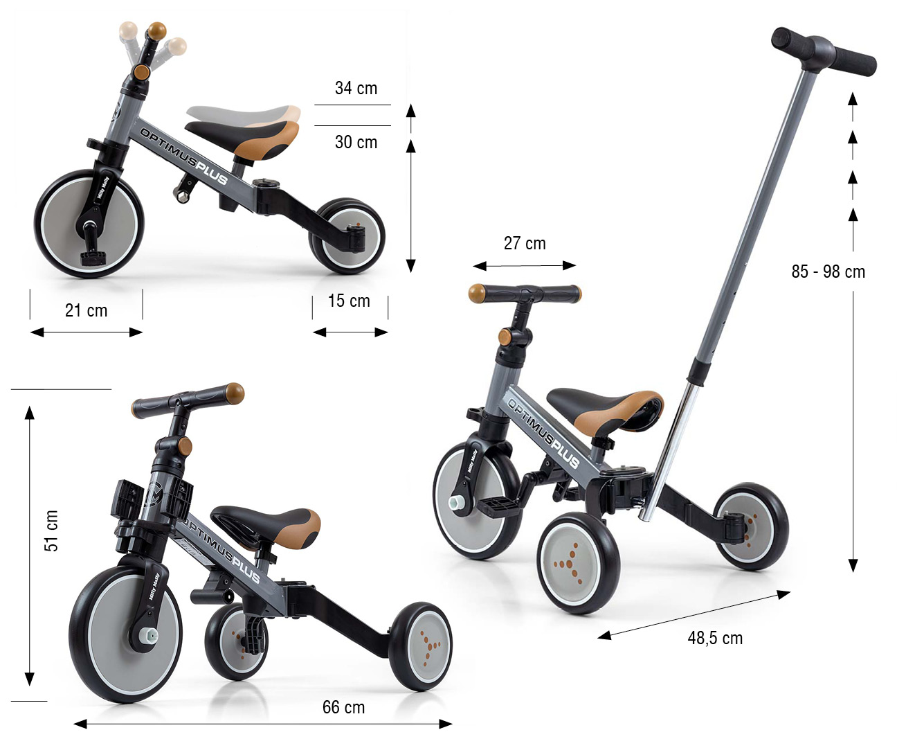 Milly Mally Rowerek 4w1 Optimus Plus Grey — zdjęcie 12