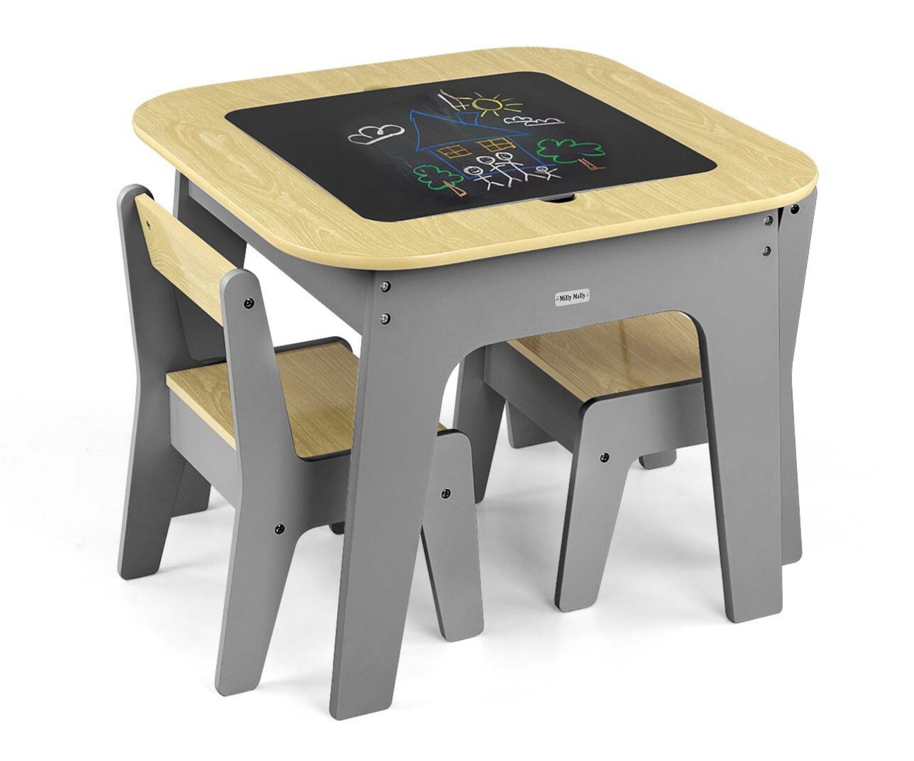 Milly Mally Zestaw mebli Olaf Blocks - Stolik i dwa krzesełka Dark Grey — zdjęcie 2