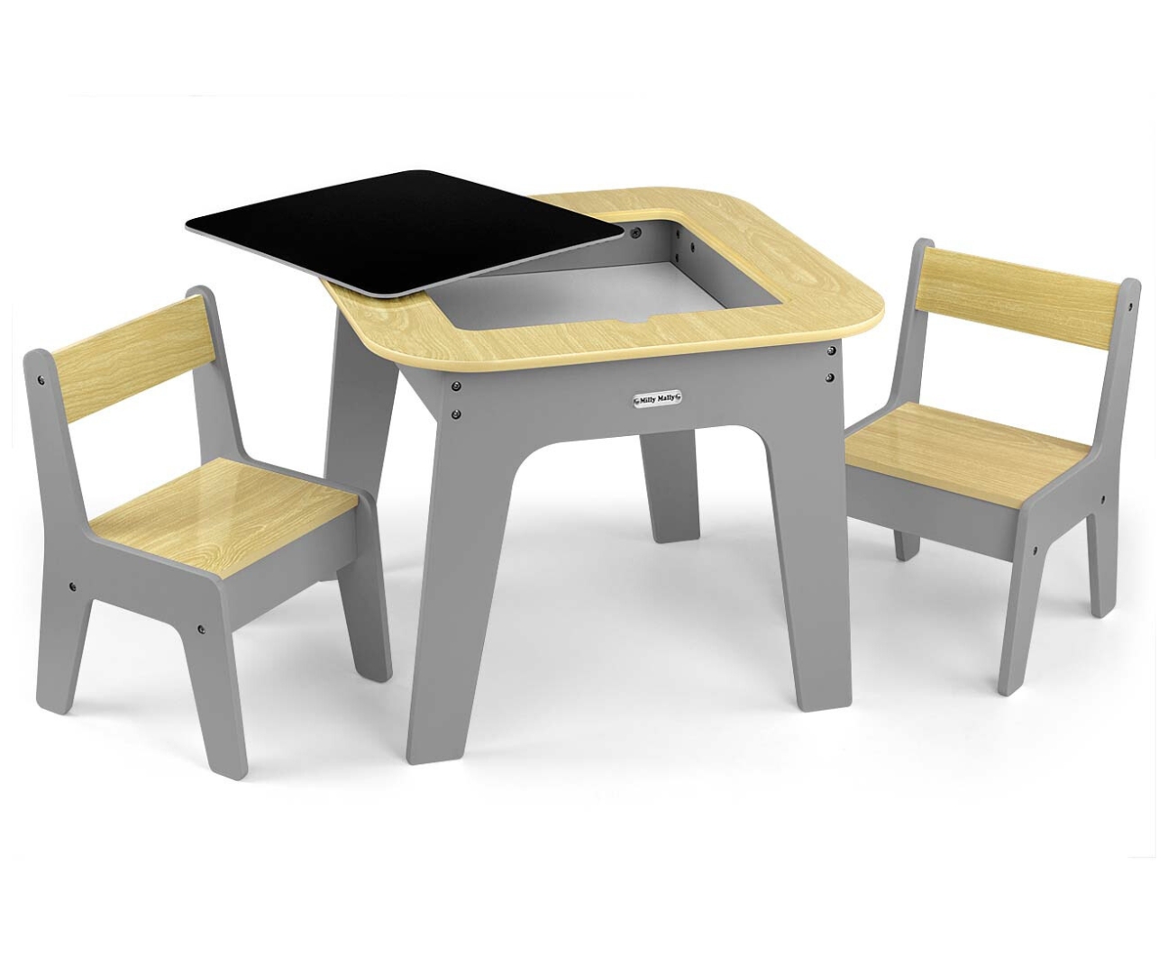 Milly Mally Zestaw mebli Olaf Blocks - Stolik i dwa krzesełka Dark Grey — zdjęcie 3