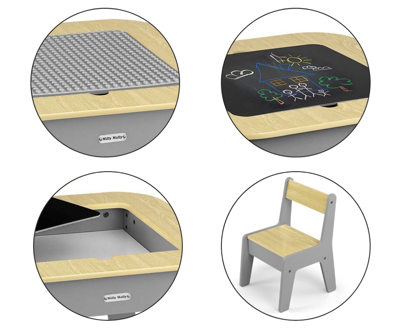 Milly Mally Zestaw mebli Olaf Blocks - Stolik i dwa krzesełka Dark Grey — zdjęcie 9