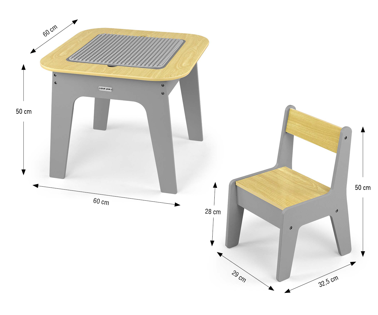 Milly Mally Zestaw mebli Olaf Blocks - Stolik i dwa krzesełka Dark Grey — zdjęcie 10
