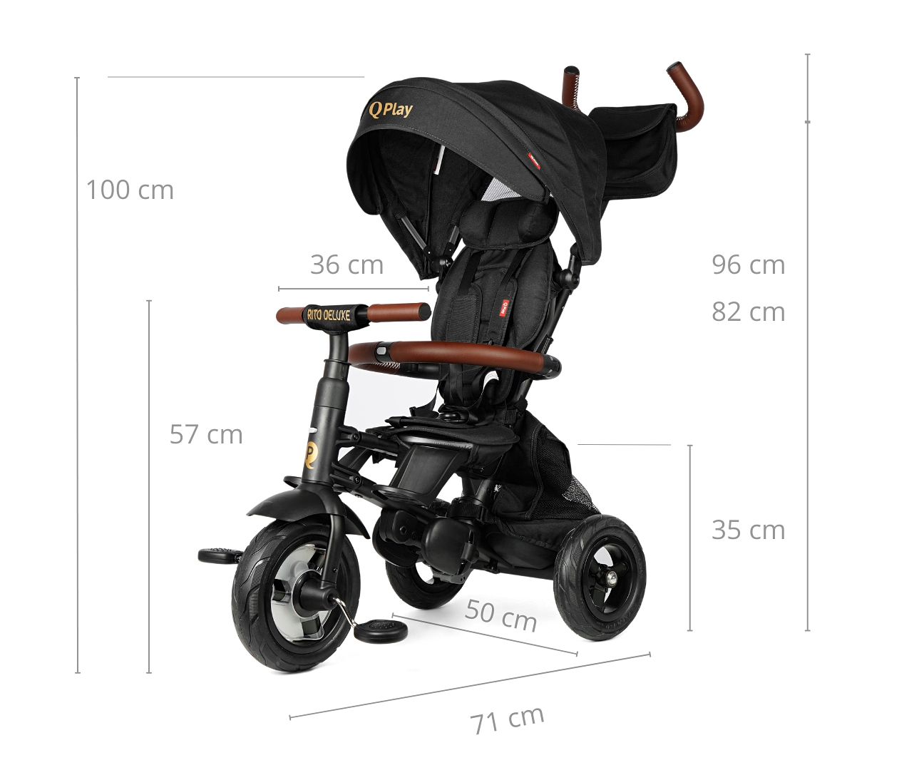 Qplay Rowerek Trójkołowy Rito Deluxe Rubber Black — zdjęcie 12
