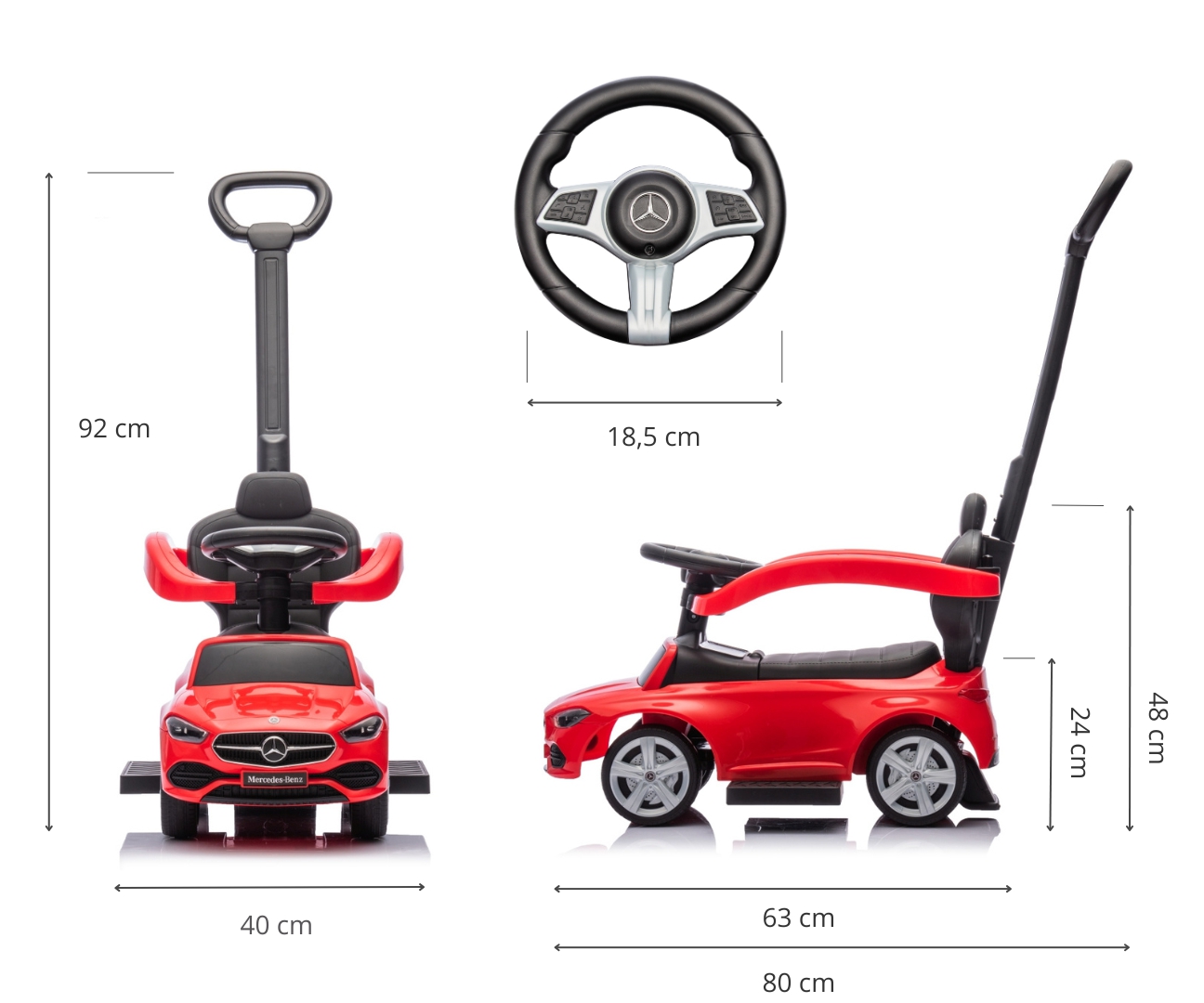 Milly Mally Pojazd z rączką MERCEDES C-Class Red — zdjęcie 14
