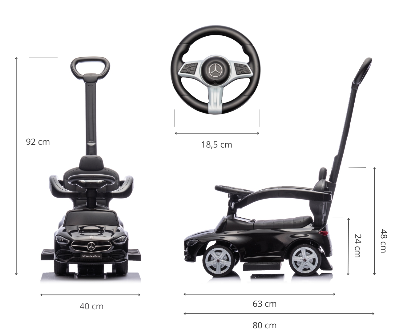 Milly Mally Pojazd z rączką MERCEDES C-Class Black — zdjęcie 15