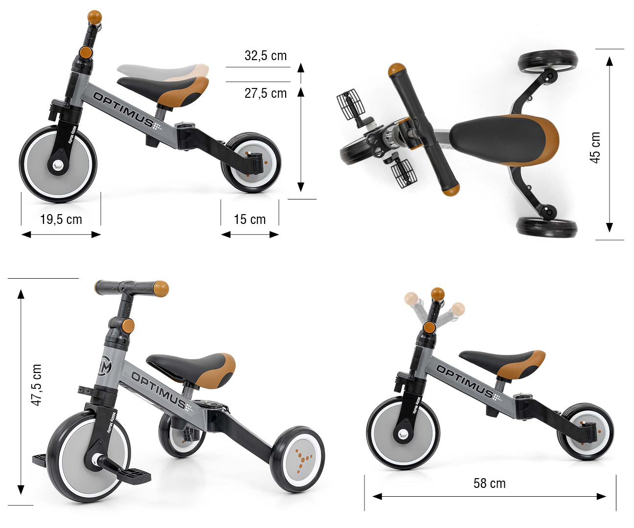 Milly Mally Rowerek 3w1 Optimus Grey — zdjęcie 8