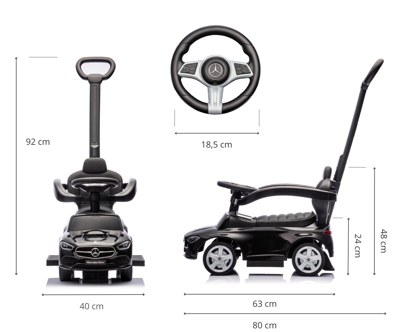 Milly Mally Pojazd z rączką MERCEDES C-Class Deluxe Black — zdjęcie 14