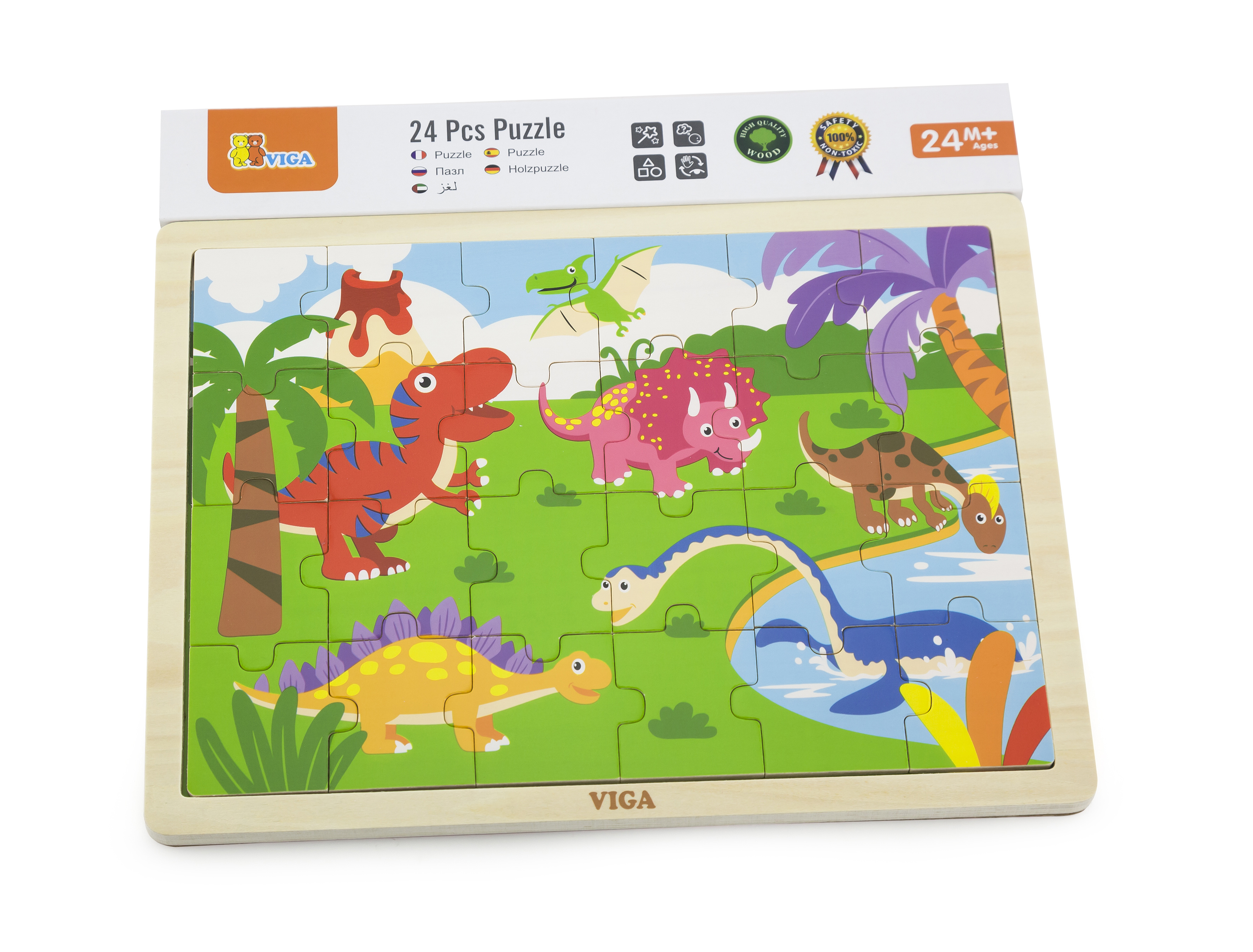 Viga 51460 Puzzle na podkładce 24 elementy - dinozaury — zdjęcie 2