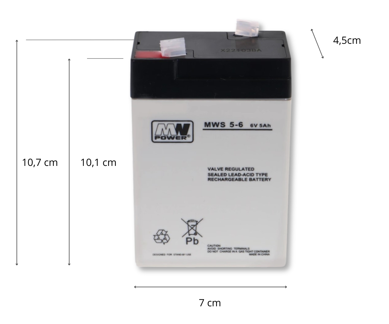 Akumulator AGM 6 V 5 Ah 3-5 lat 70 × 47 × 107 mm 0,80 kg Faston 187 MWS 5-6 — zdjęcie 4