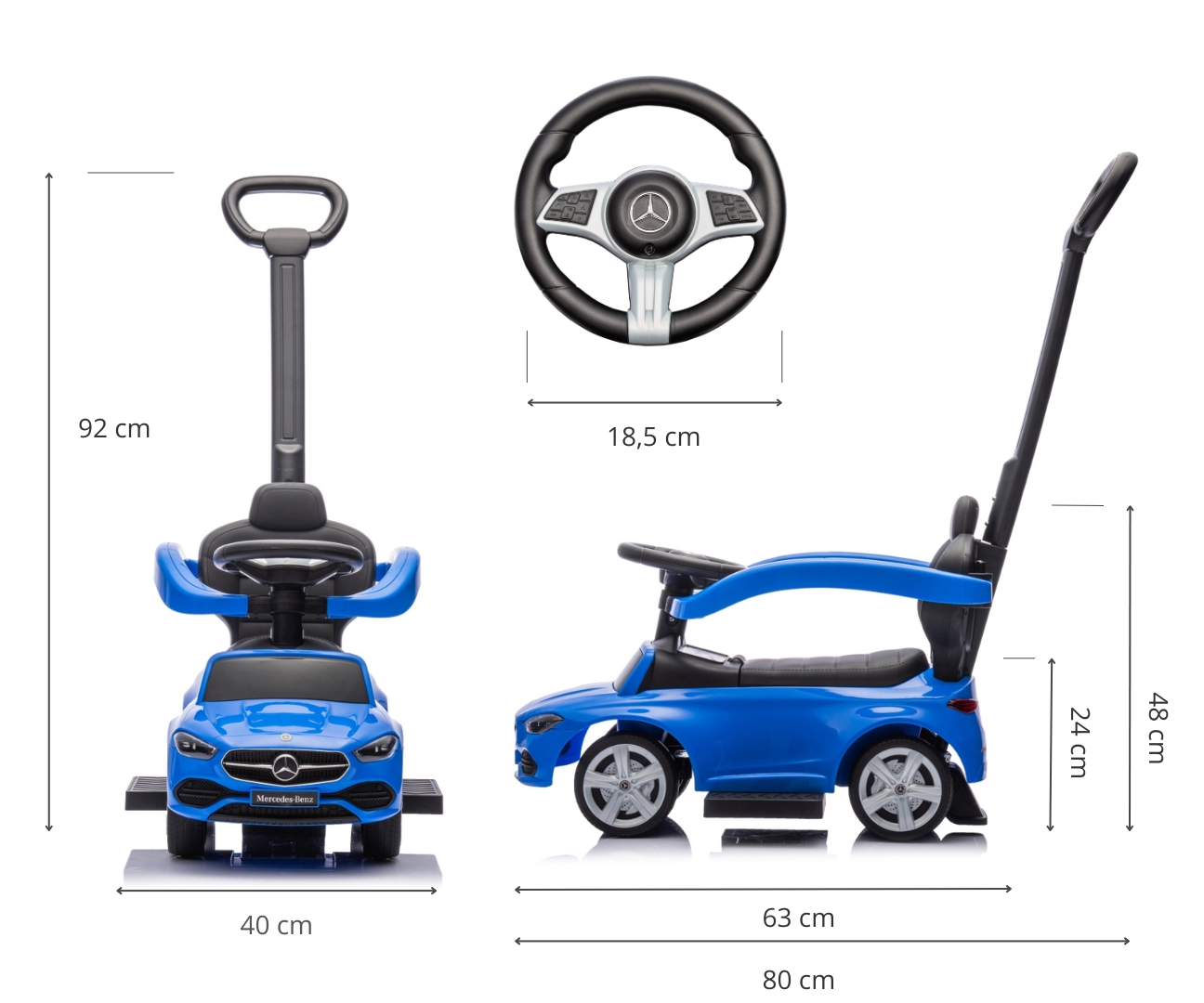 Milly Mally Pojazd z rączką MERCEDES C-Class Blue — zdjęcie 13