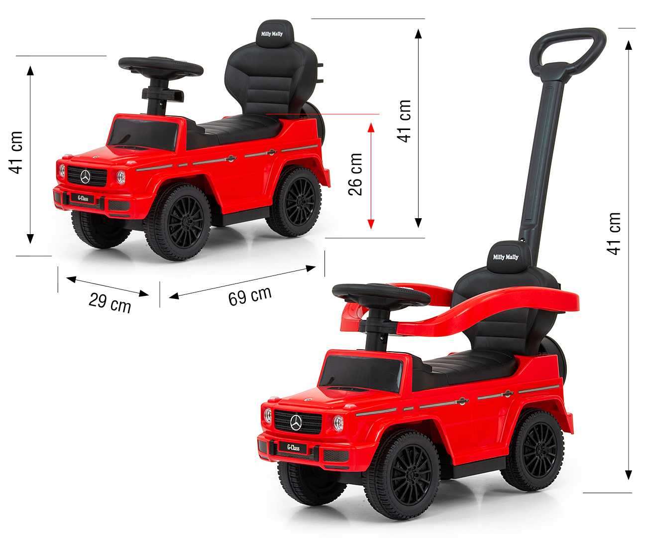 Milly Mally Pojazd z rączką MERCEDES G350d Red — zdjęcie 2