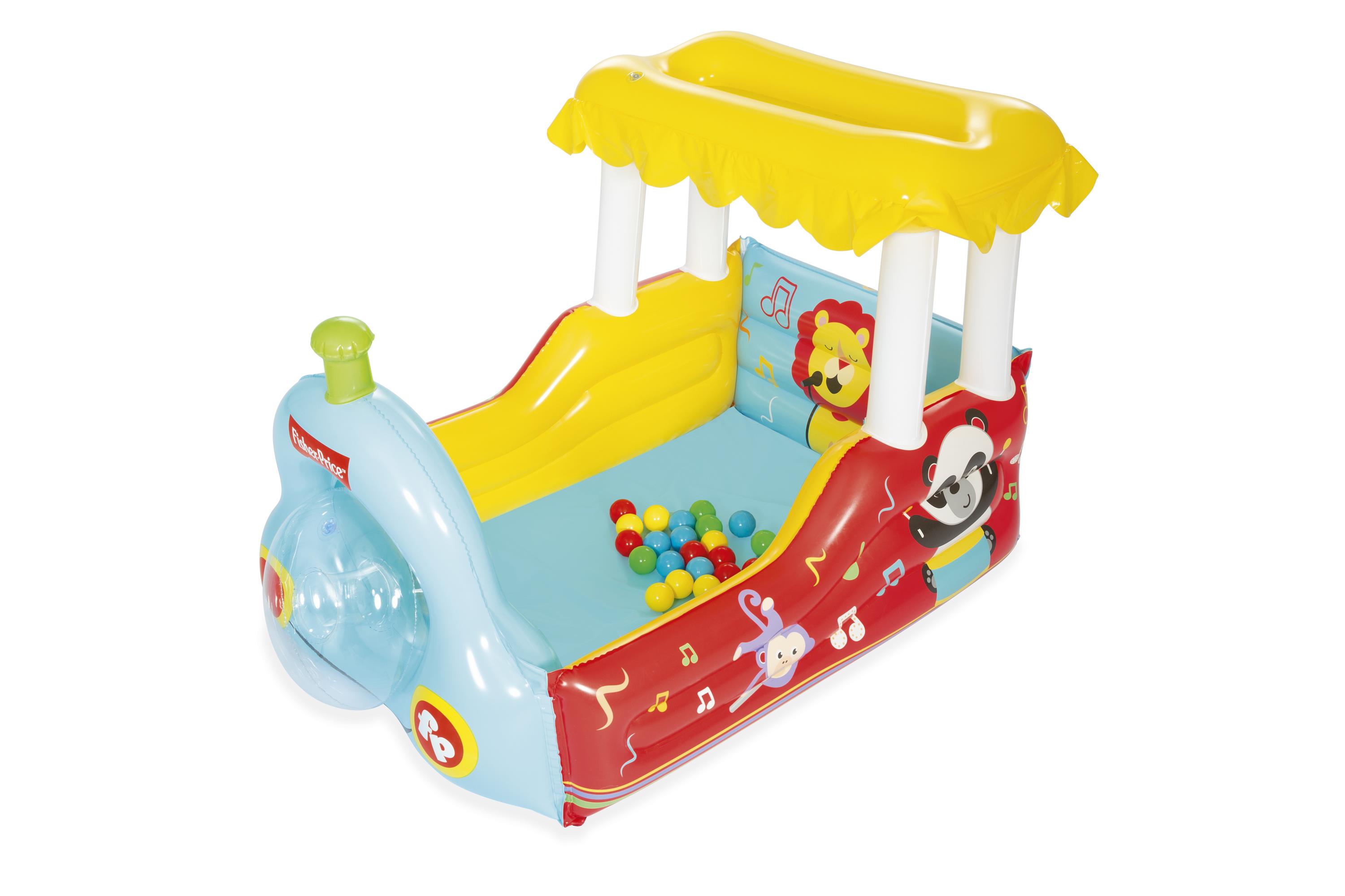 Bestway 93537 FISHER PRICE DMUCHANY POCIĄG Z PILKAMI 132cm x 94cm x 89cm