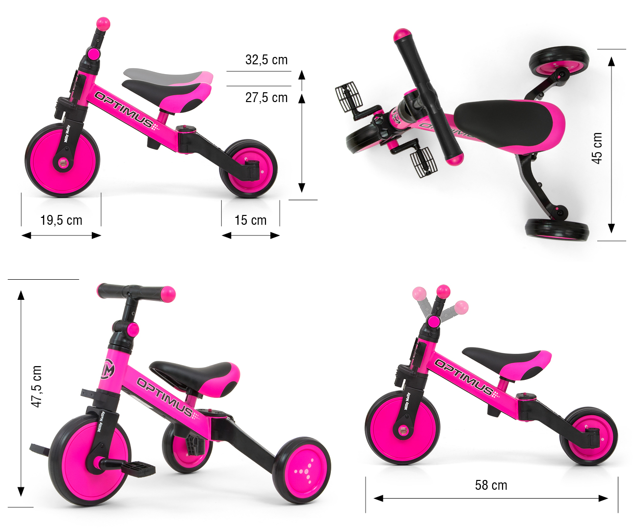 Milly Mally Rowerek 3w1 Optimus Pink — zdjęcie 7