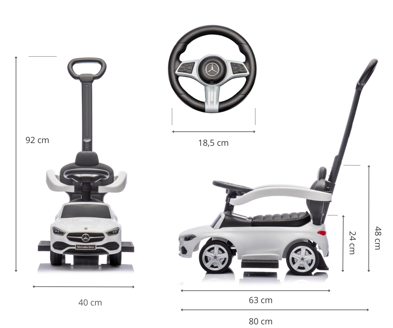 Milly Mally Pojazd z rączką MERCEDES C-Class Deluxe White — zdjęcie 13
