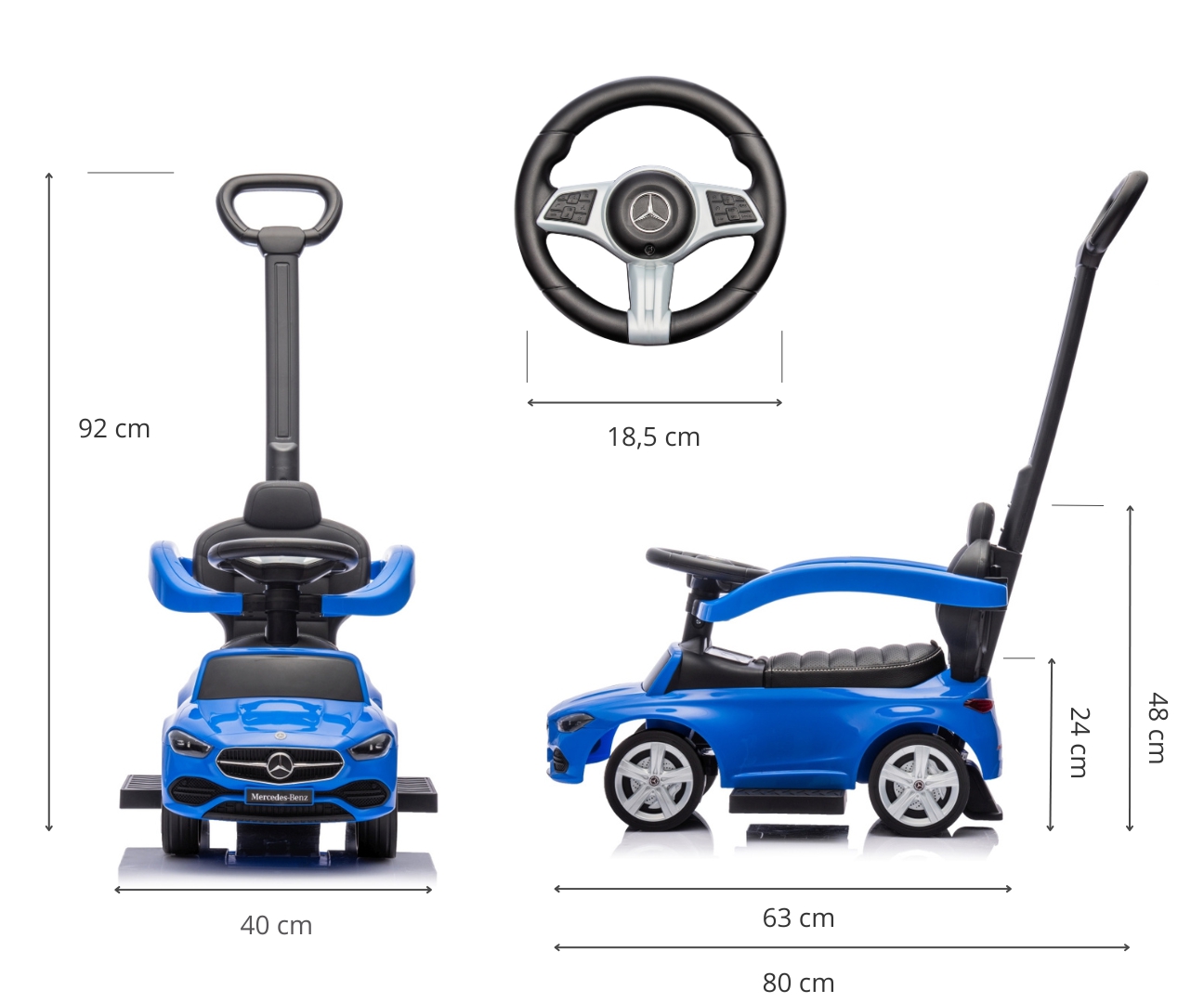 Milly Mally Pojazd z rączką MERCEDES C-Class Deluxe Blue — zdjęcie 14