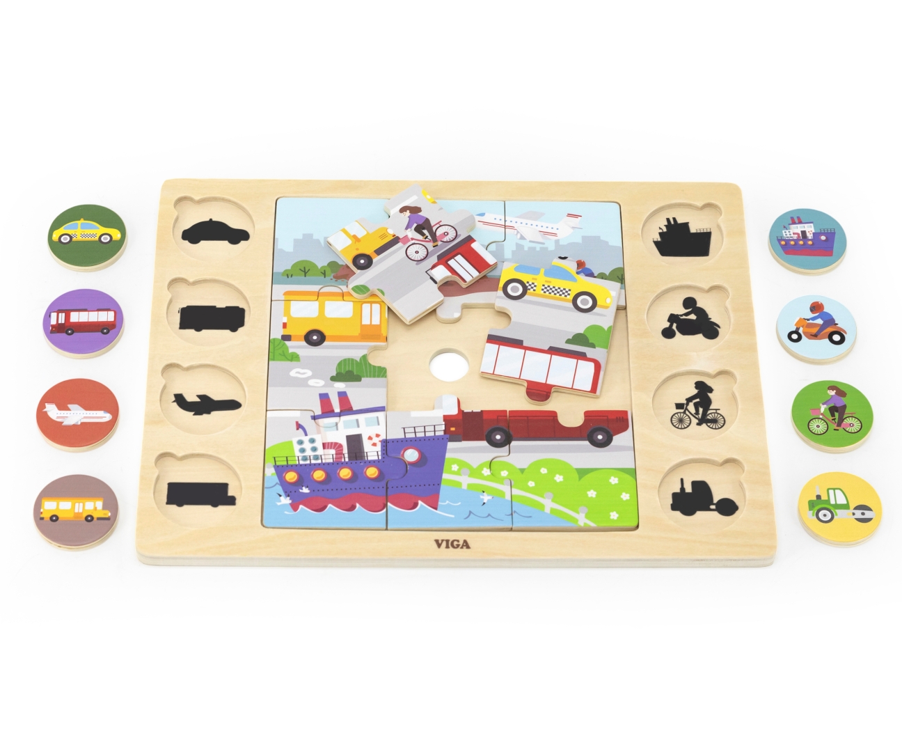 Viga 44742 Zestaw puzzli na podkładce- dopasuj cienie - środki transportu — zdjęcie 3