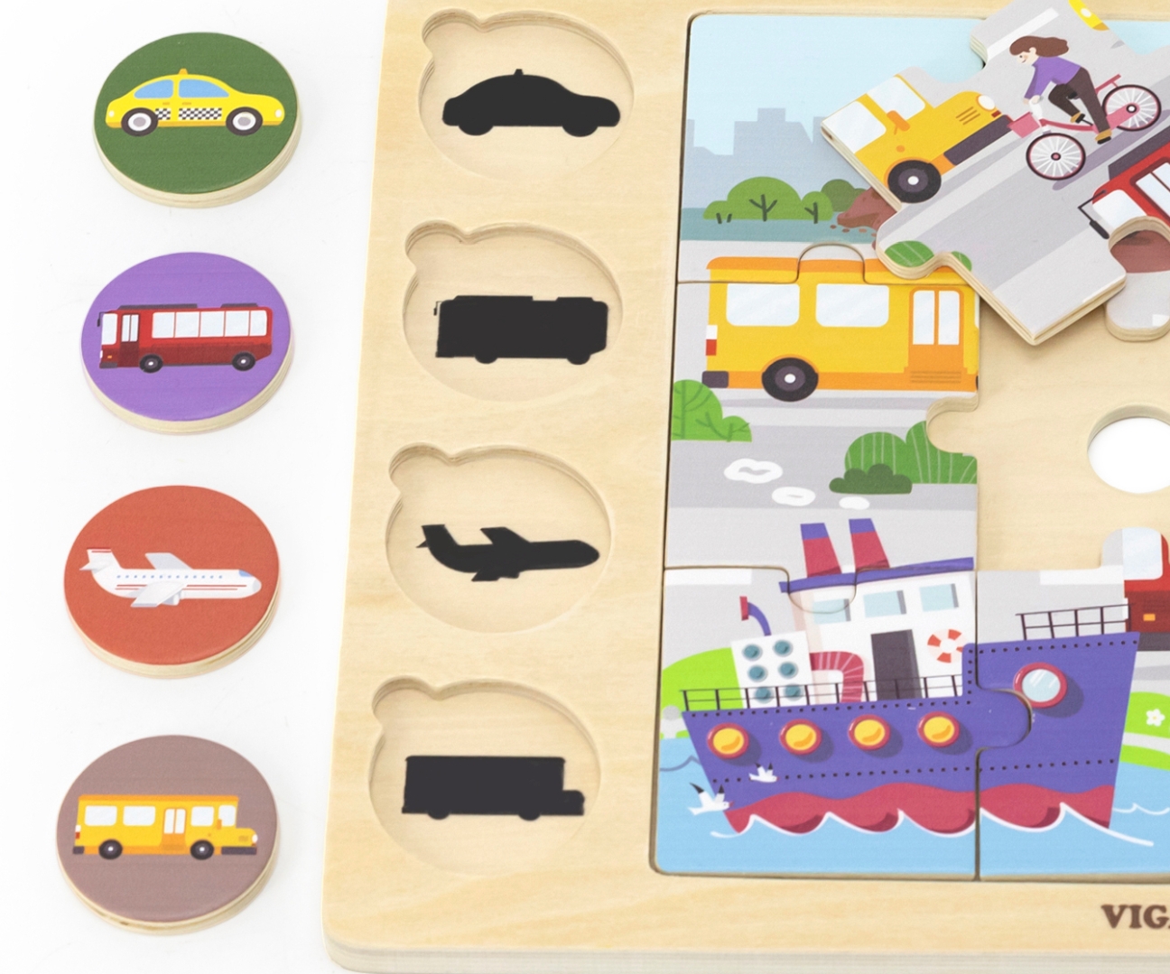 Viga 44742 Zestaw puzzli na podkładce- dopasuj cienie - środki transportu — zdjęcie 4