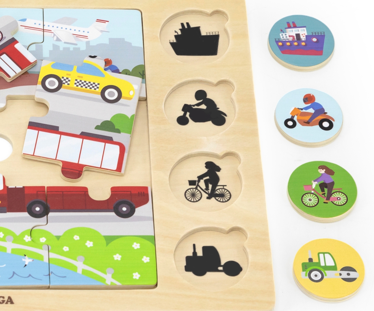 Viga 44742 Zestaw puzzli na podkładce- dopasuj cienie - środki transportu — zdjęcie 5