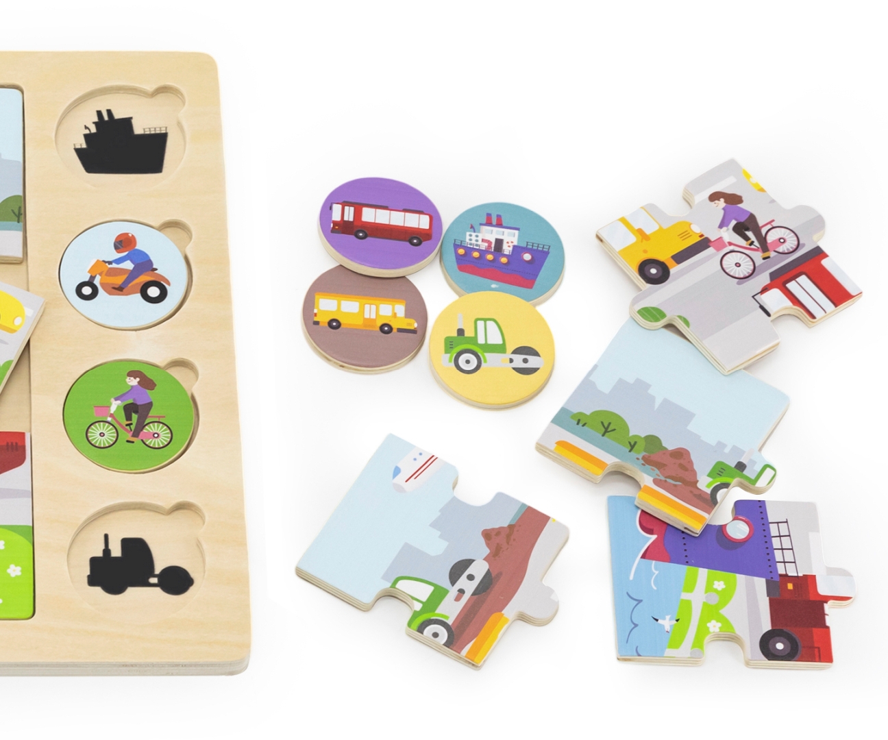 Viga 44742 Zestaw puzzli na podkładce- dopasuj cienie - środki transportu — zdjęcie 6