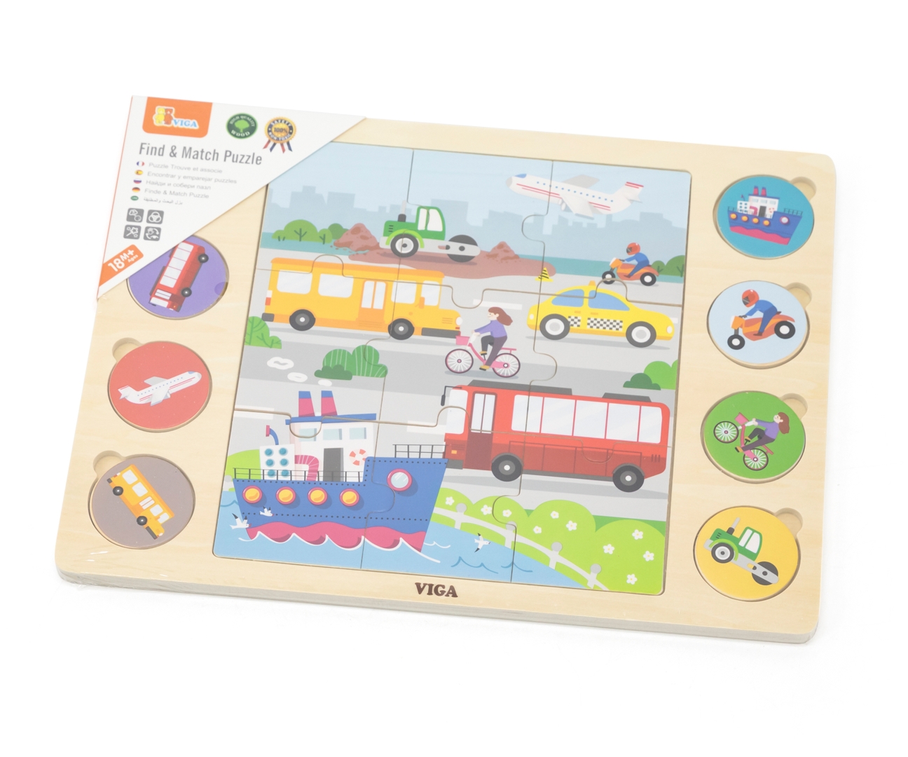 Viga 44742 Zestaw puzzli na podkładce- dopasuj cienie - środki transportu — zdjęcie 8