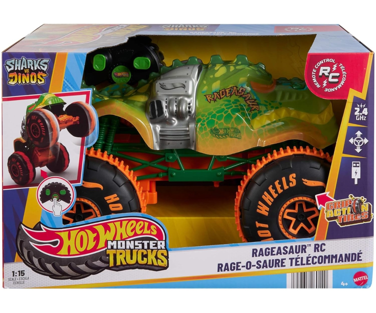 Mattel JBH03 Hot Wheels Zdalnie Sterowany Monster Truck Rageasaur — zdjęcie 4