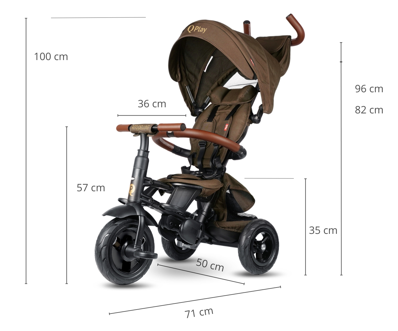 Qplay Rowerek Trójkołowy Rito Deluxe Rubber Brown — zdjęcie 9