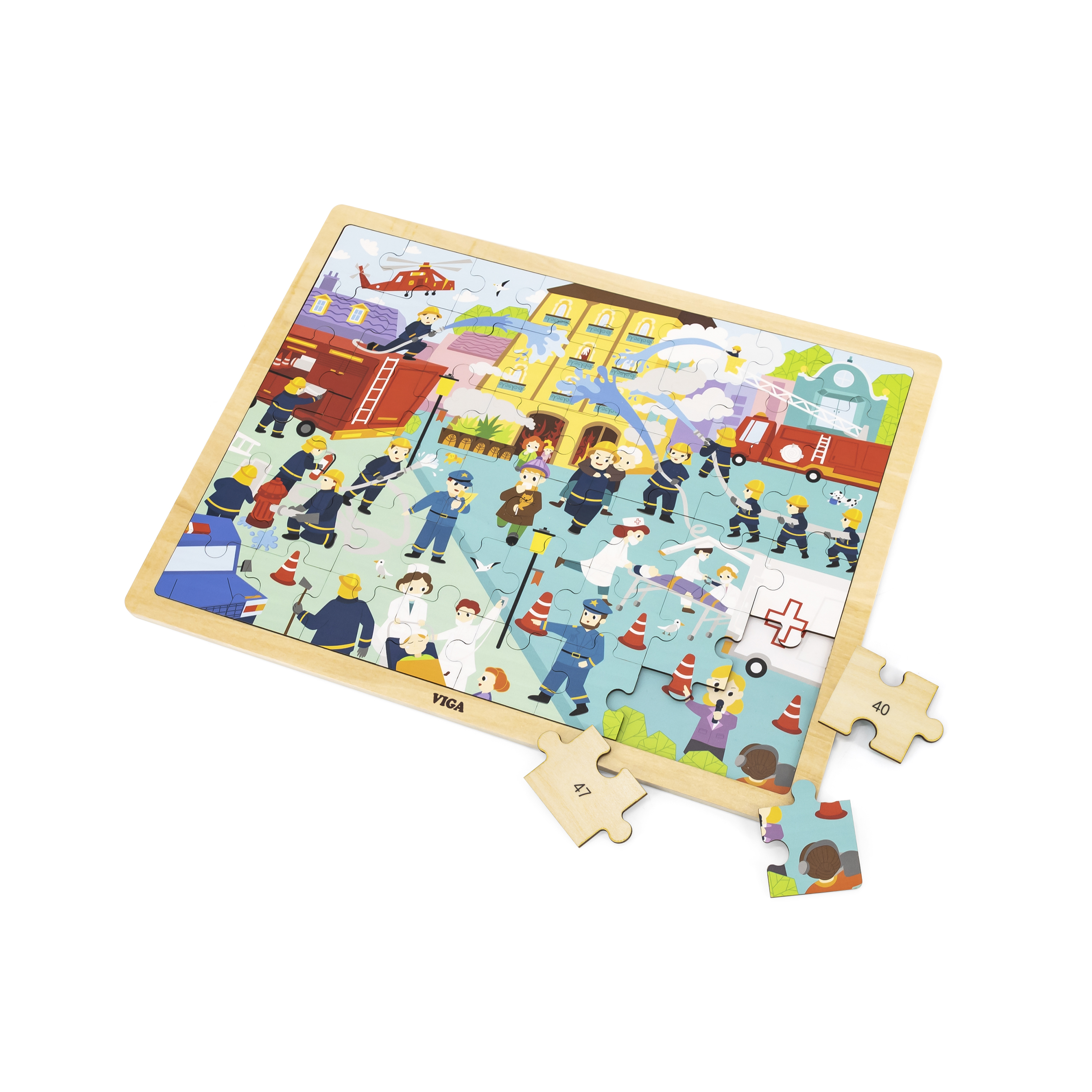 Viga 44581 Puzzle na podkładce 48 elementów - poznajemy pracę strażaka — zdjęcie 3